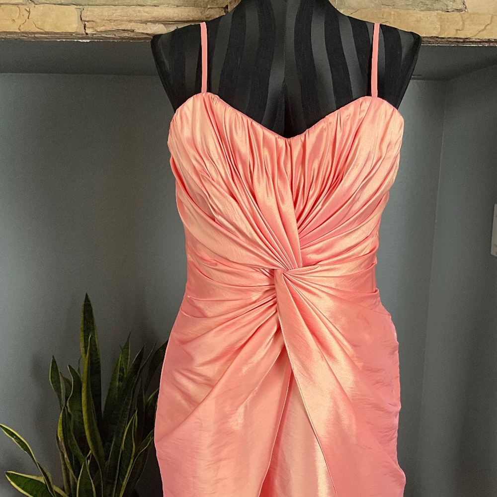 Cocktail Party Ruched Spaghetti Strap Dress Holiday Bridesmaid Coral Pink 12